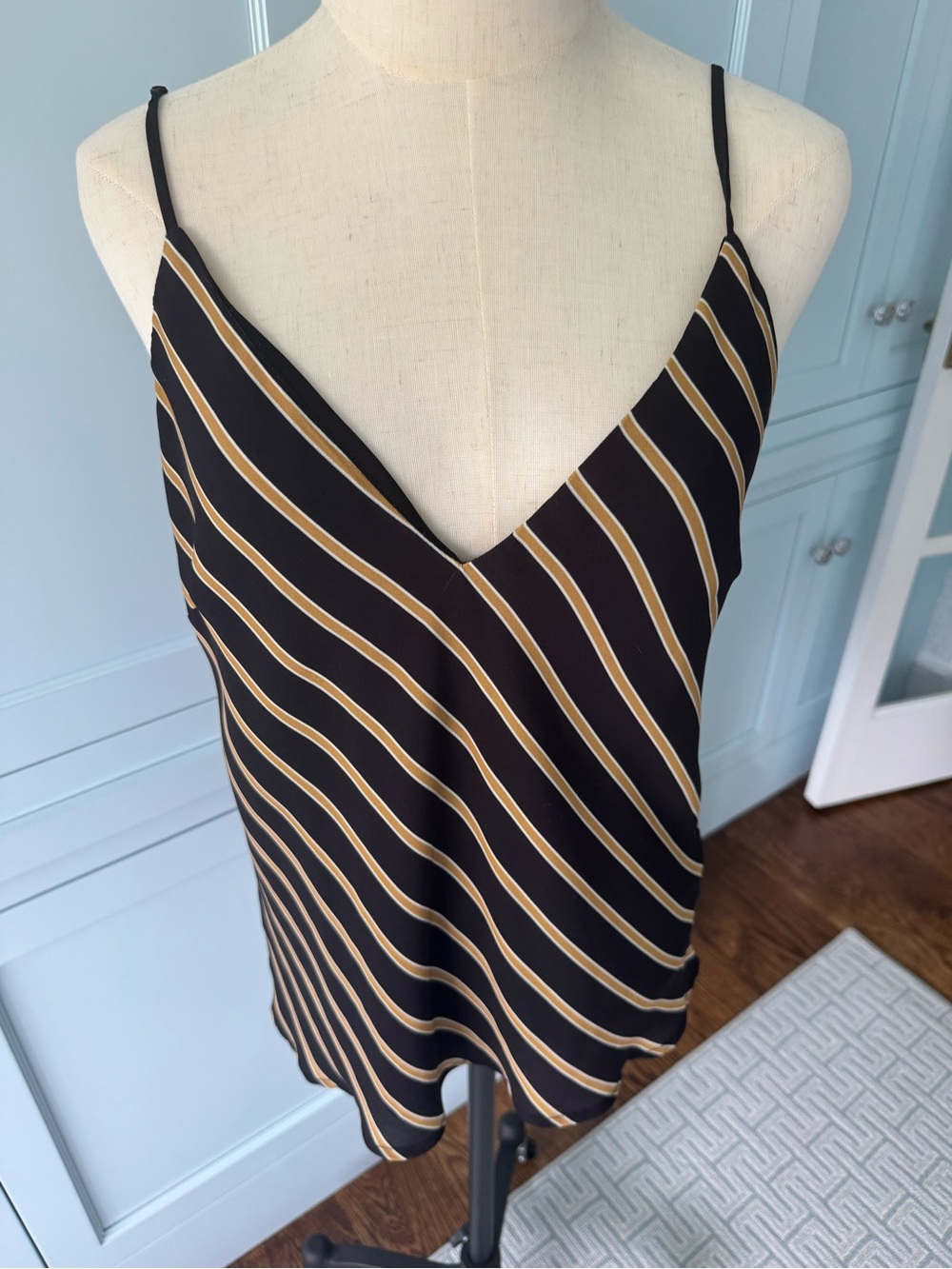 Socialite Black and Gold Striped V-Neck Cami